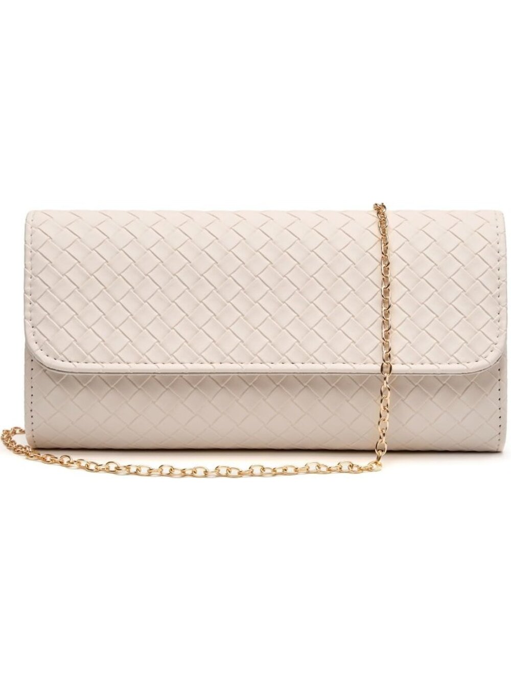 Women's Cream White Woven Clutch Purse Pu Leather Party Crossbody Evening Bag